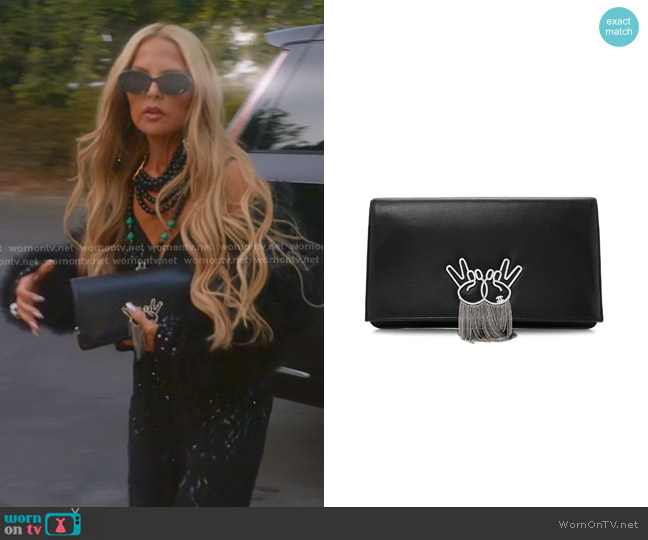 Chanel Lambskin Strass Crystal Peace Sign Emoji Fold Over Clutch worn by Rachel Zoe on The Real Housewives of Beverly Hills