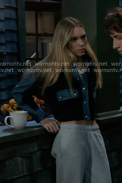 Charlotte’s denim and knit jacket on General Hospital