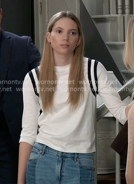 Charlotte's white striped-shoulder tee on General Hospital