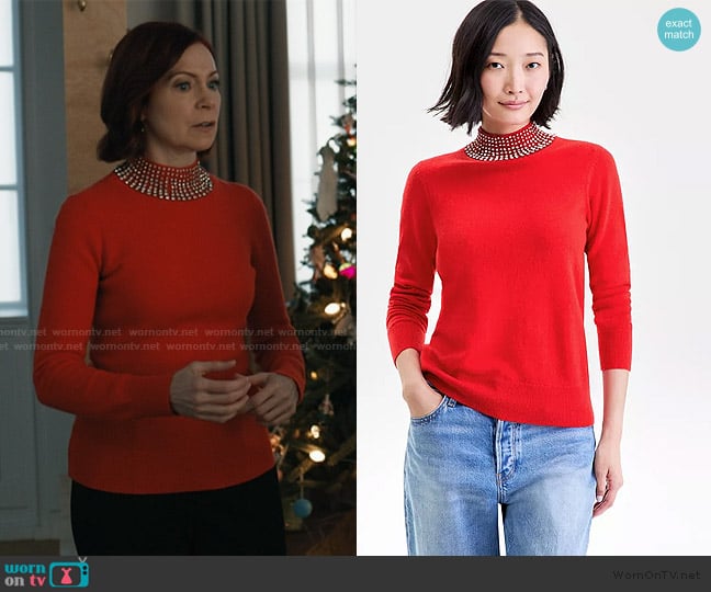 Charter Club Cashmere Rhinestone Mock Neck Sweater worn by Elsbeth Tascioni (Carrie Preston) on Elsbeth