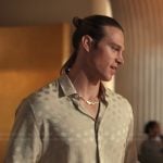 Chase Munroe’s polka dot print shirt on Alls Fair