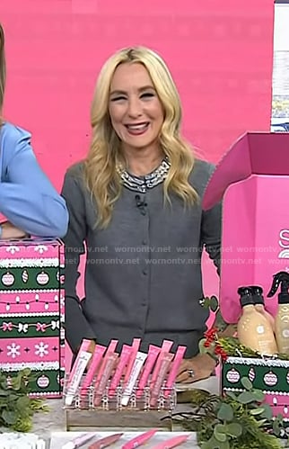 Chassie's grey embellished neck cardigan on Today