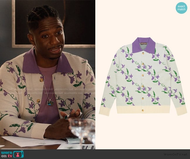 Chateau Orlando Trailing Violets Polo Cardigan worn by Julien (Samuel Arnold) on Emily in Paris