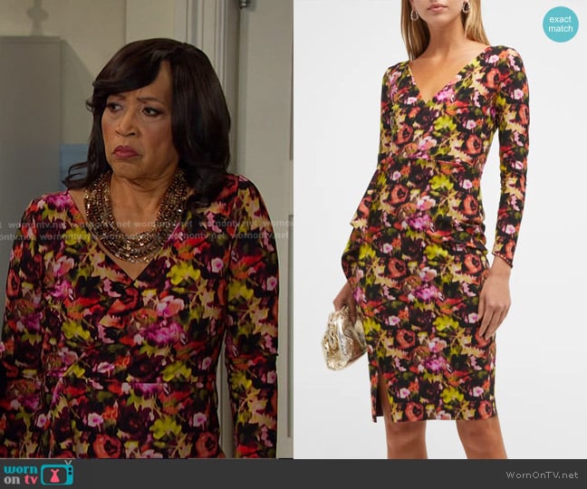 Chiara Boni La Petite Robe Gota Draped Floral-Print Sheath Dress worn by Paulina Price (Jackée Harry) on Days of our Lives