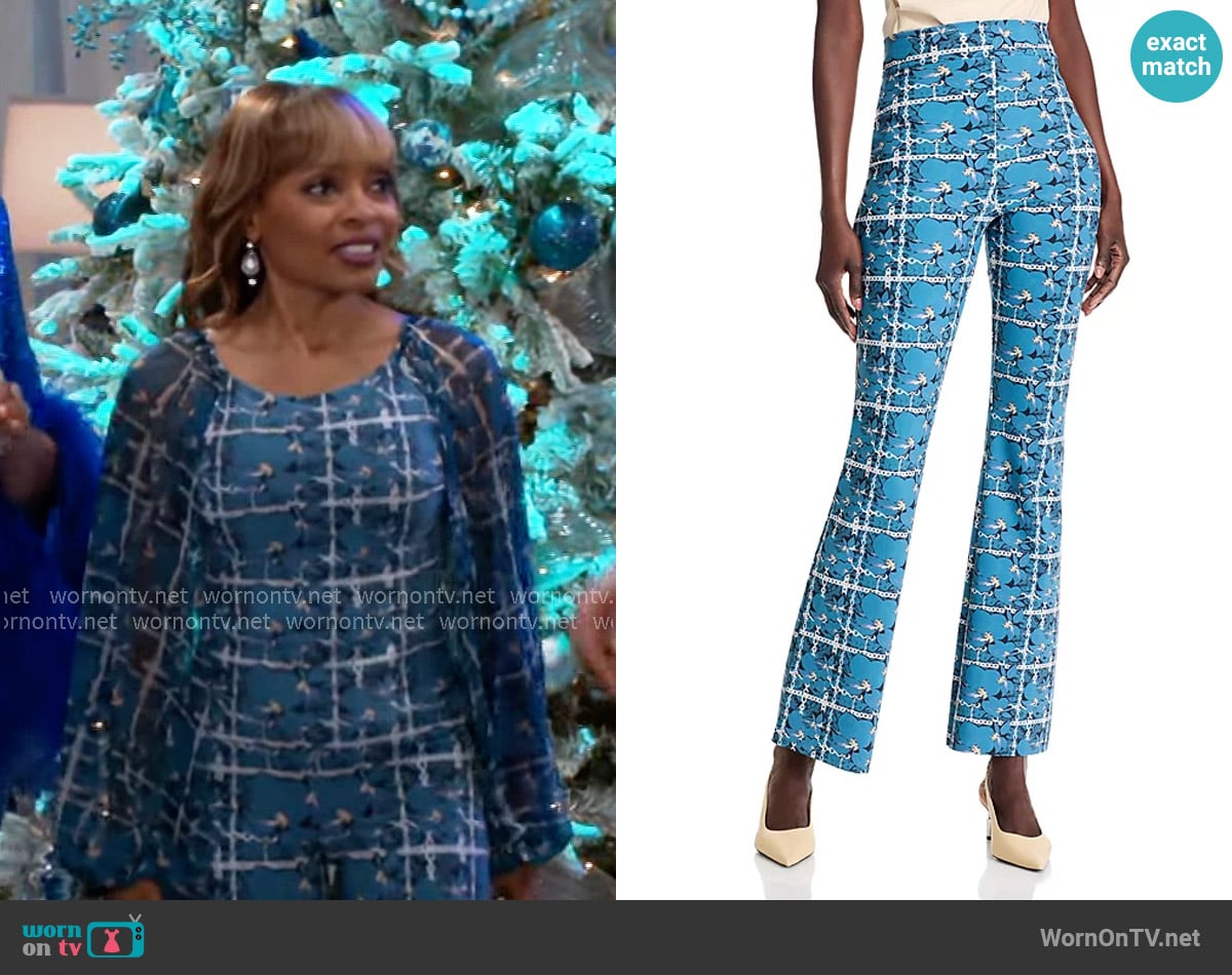 Chiara Boni La Petite Robe Printed High Rise Flared Pants worn by Tracy Tyler (Maria Howell) on Beyond the Gates