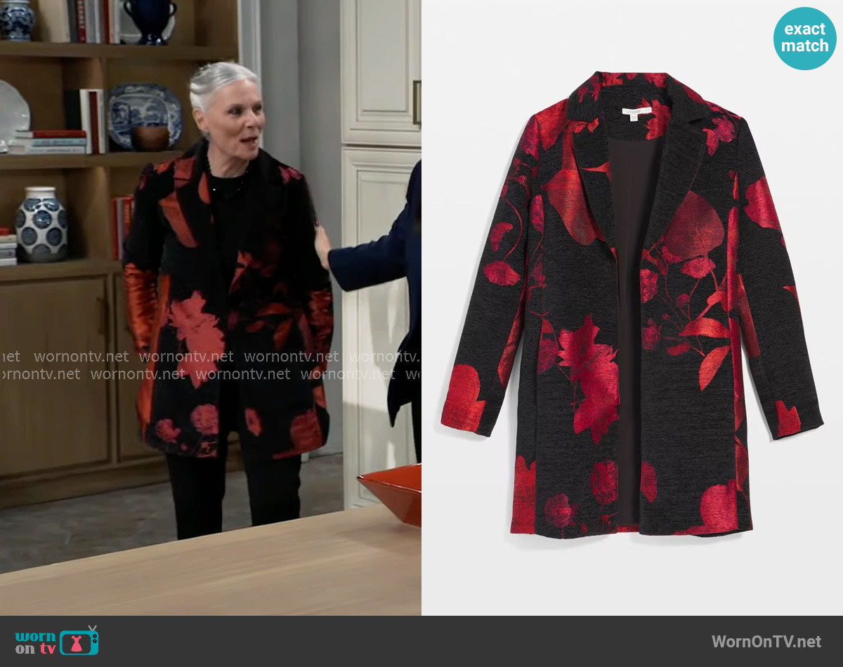 Chicos Red Floral Jacquard Topper worn by Tracy Quartermaine (Jane Elliot) on General Hospital