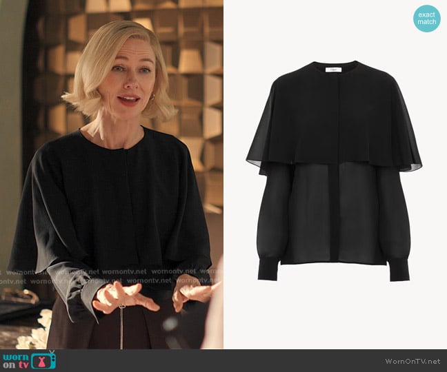 Chloe Cape Blouse in Georgette black worn by Liberty Ronson (Naomi Watts) on Alls Fair