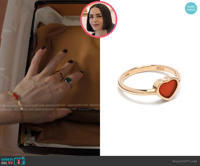 Chopard My Happy Heart Carnelian18kt Rose Gold Ring worn by Emily Cooper (Lily Collins) on Emily in Paris