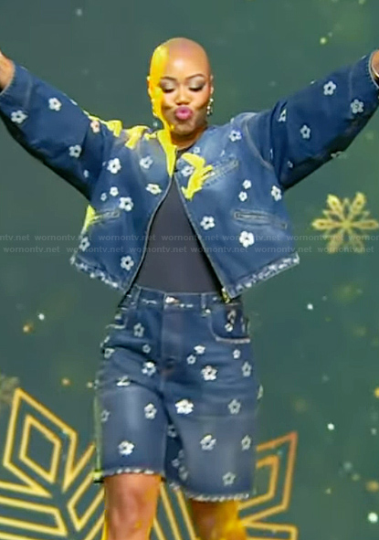 Christine Williamson’s floral embellished denim jacket and shorts on Tamron Hall Show