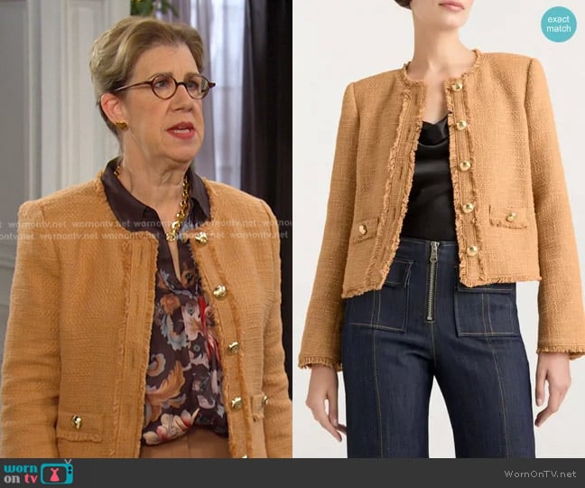 Cinq a Sept Christie Tweed Jacket in Sahara worn by Rita Beacon (Maggie Carney) on Days of our Lives