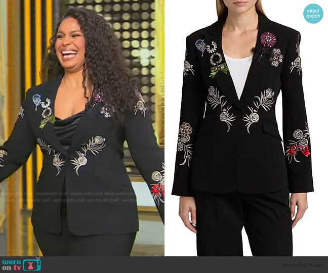 Cinq a Sept Heritage Rose Cheyenne Embroidered Blazer worn by Jordin Sparks on Tamron Hall Show