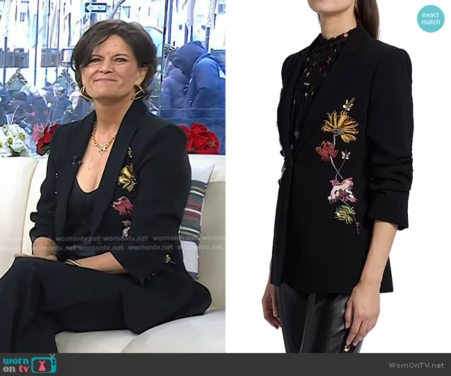 Cinq a Sept Sequin Floral Scrunched Sleeve Blazer worn by Dr. Mindy Pelz on Today