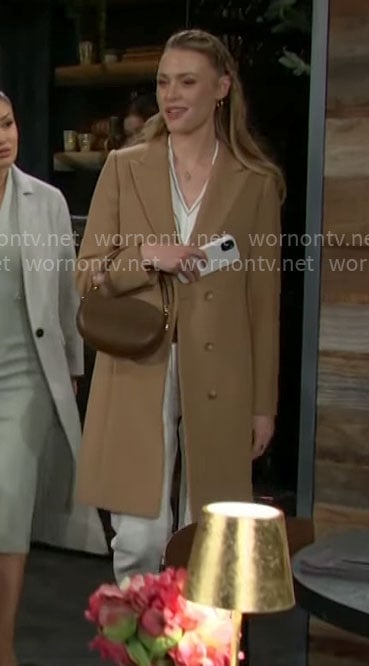 Claire's camel coat on The Young and the Restless