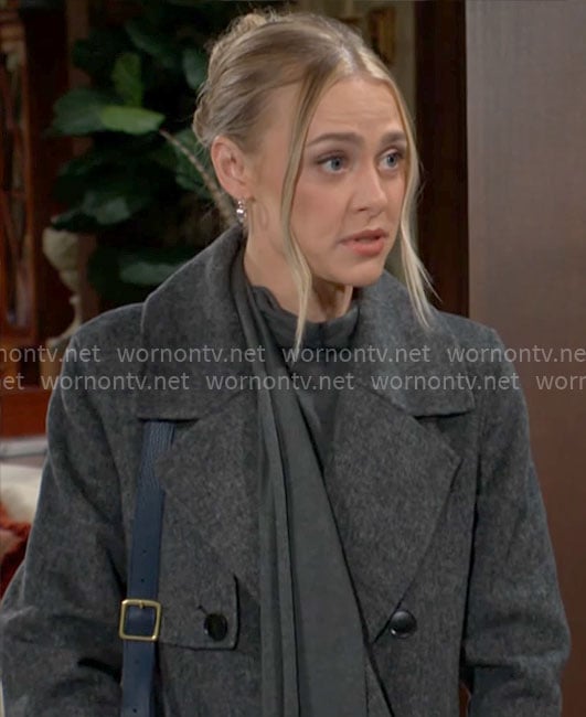 Claire’s charcoal grey coat on The Young and the Restless