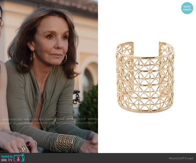 Co.Ro. Jewels Gasometro Cuff Gold Plated Bronze worn by Sylvie (Philippine Leroy-Beaulieu) on Emily in Paris
