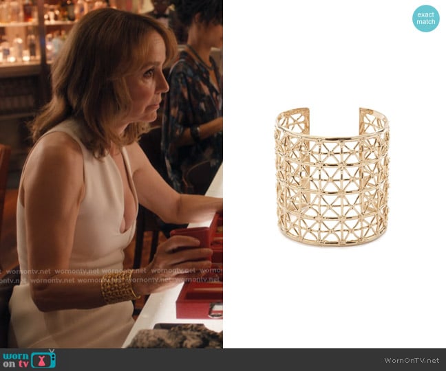 Co.Ro. Jewels Gasometro Cuff Gold Plated Bronze worn by Sylvie (Philippine Leroy-Beaulieu) on Emily in Paris