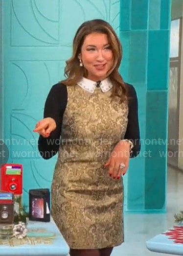 Courtney Cason’s gold jacquard dress on CBS Mornings