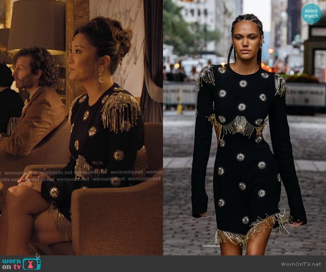 Cucculelli Shaheen Micro Medallion Mini Dress worn by Mindy Chen (Ashley Park) on Emily in Paris