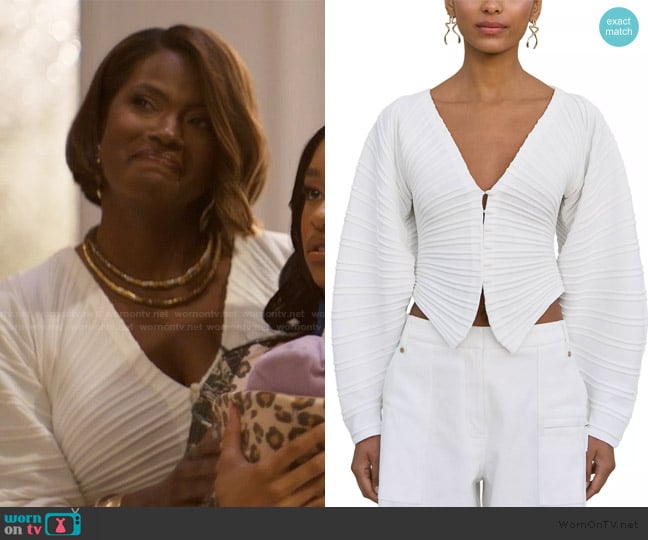 Cult Gaia Blair Volume Sleeve Cardigan worn by Vivian Banks (Cassandra Freeman) on Bel-Air