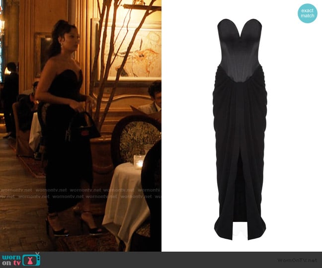 Cult Mia Balykina Carry dress in black worn by Mindy Chen (Ashley Park) on Emily in Paris