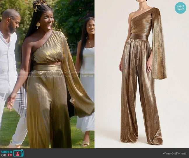 Cult Mia Gold Plissé Top and Pant worn by Bozoma Saint John on The Real Housewives of Beverly Hills