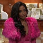 Dani’s pink dress with fur shoulders on Beyond the Gates