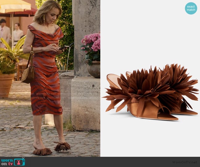 Sylie’s feather detail sandals on Emily in Paris