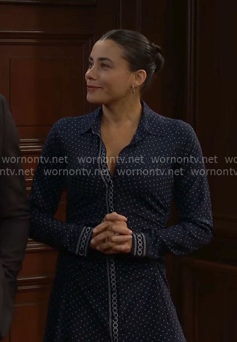 Daphne’s blue polka dot shirtdress on The Bold and the Beautiful