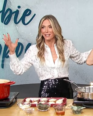 Debbie’s white lace button down shirt on Access Hollywood