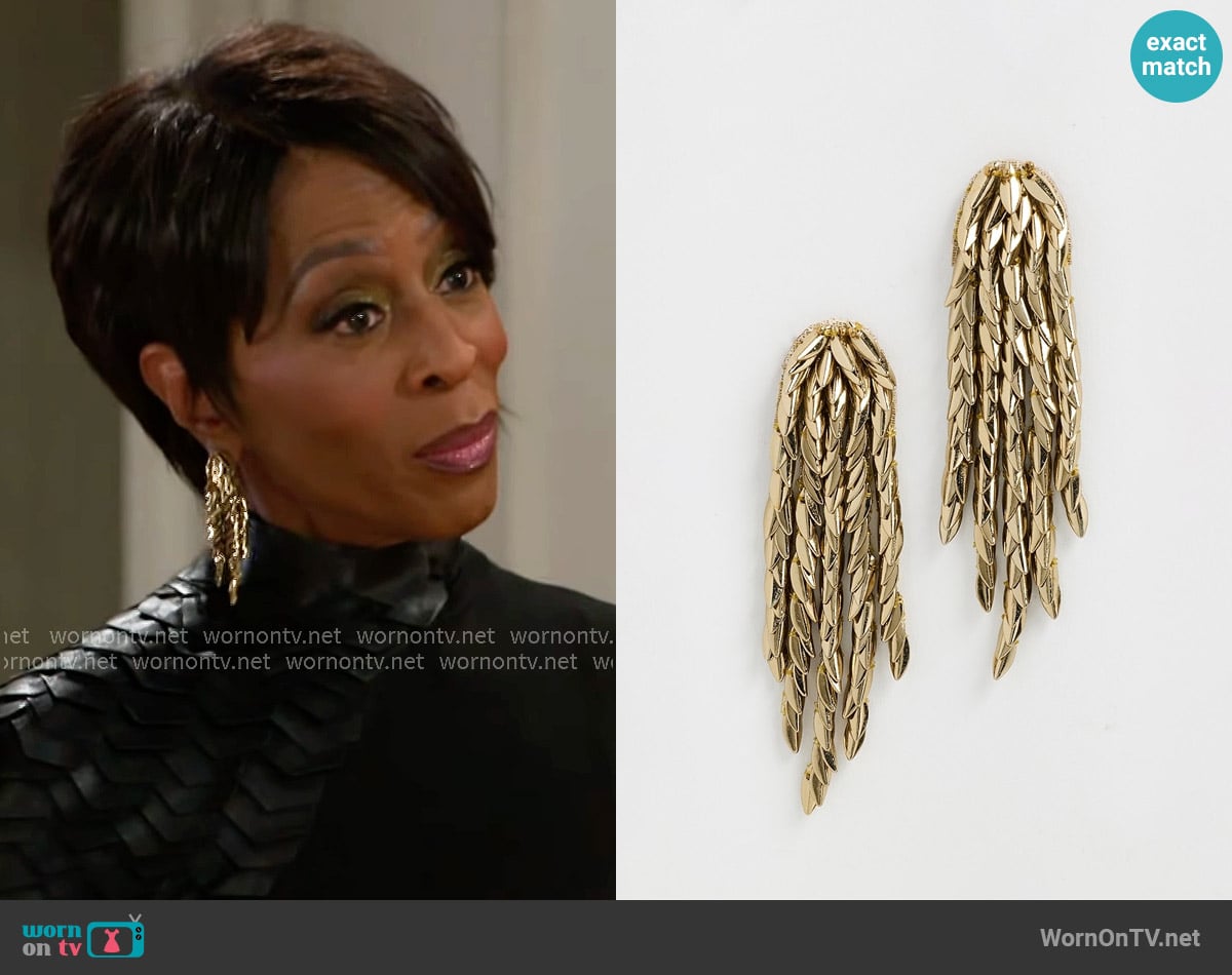 Deepa Gurnani Morrigan Earrings worn by Sharon Winger (Bonita Brisker) on Beyond the Gates