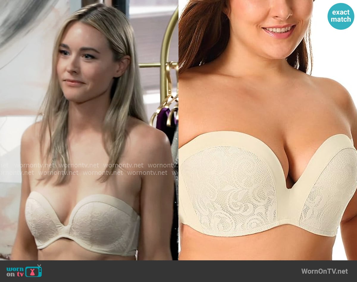 Delmira Strapless Plunge Bra in Ivory worn by Jacinda Bracken (Paige Herschell) on General Hospital