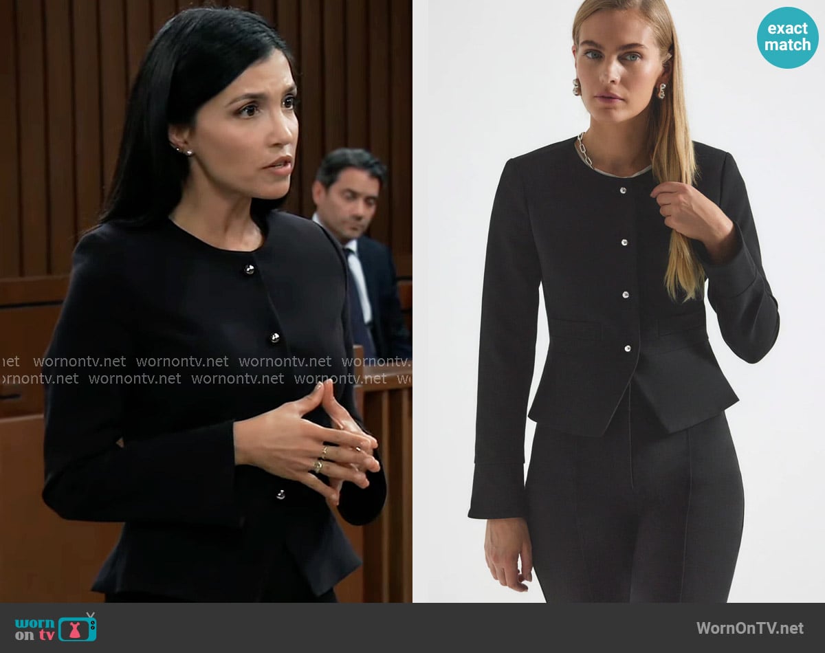 Derek Lam 10 Crosby Elizabeth Peplum Jacket worn by Justine Turner (Nazneen Contractor) on General Hospital