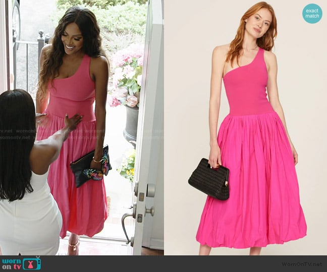 Derek Lam 10 Crosby x RTR Pink One Shoulder Dress worn by Stacey Rusch on The Real Housewives of Potomac
