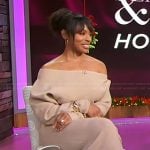 Devyn Simone’s beige knit off shoulder dress on Sherri