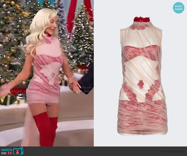 Di Petsa Lace Desire Nude Mini Dress Nude And Red worn by Christina Aguilera on The Jennifer Hudson Show