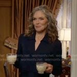 Diane’s navy front drape shirtdress on The Young and the Restless