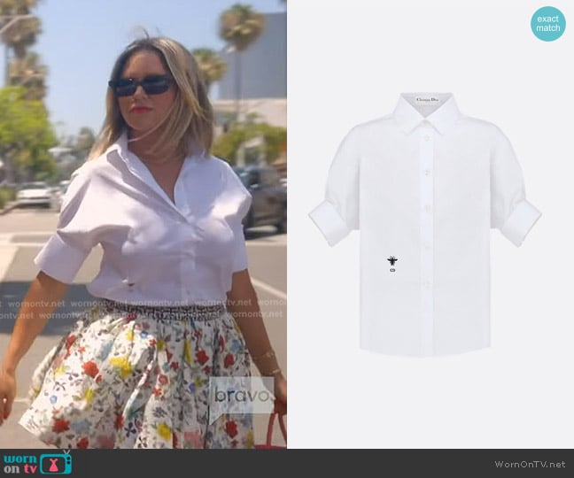 Dior Blouse with Puff Sleeves worn by Amanda Frances on The Real Housewives of Beverly Hills