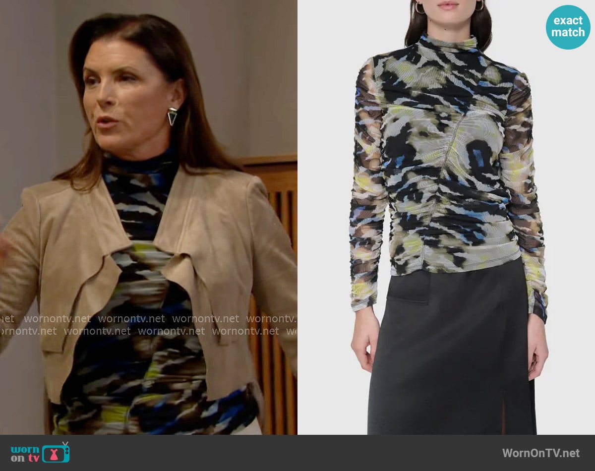 DKNY Printed Ruched Mesh Top worn by Sheila Carter (Kimberlin Brown) on The Bold and the Beautiful