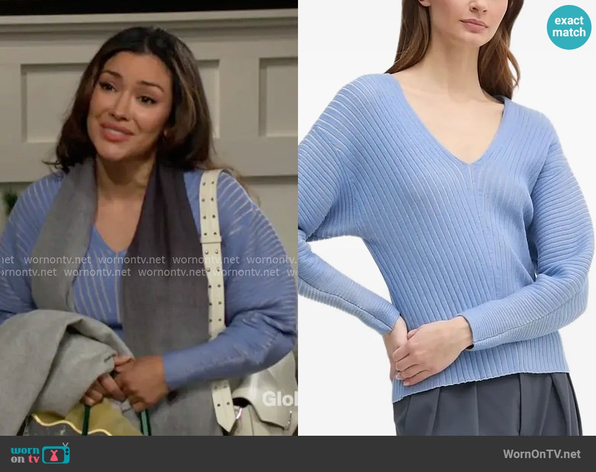 DKNY V-neck ribbed jumper worn by Audra Charles (Zuleyka Silver) on The Young and the Restless