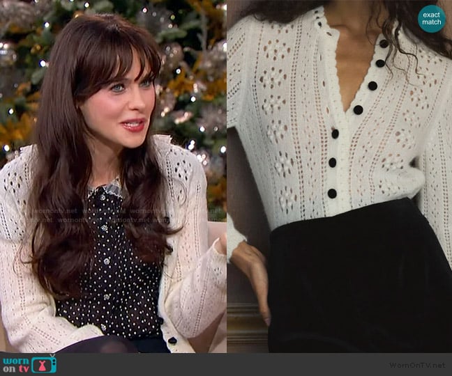 Doen Cosette Cardigan worn by Zooey Deschanel on The Jennifer Hudson Show