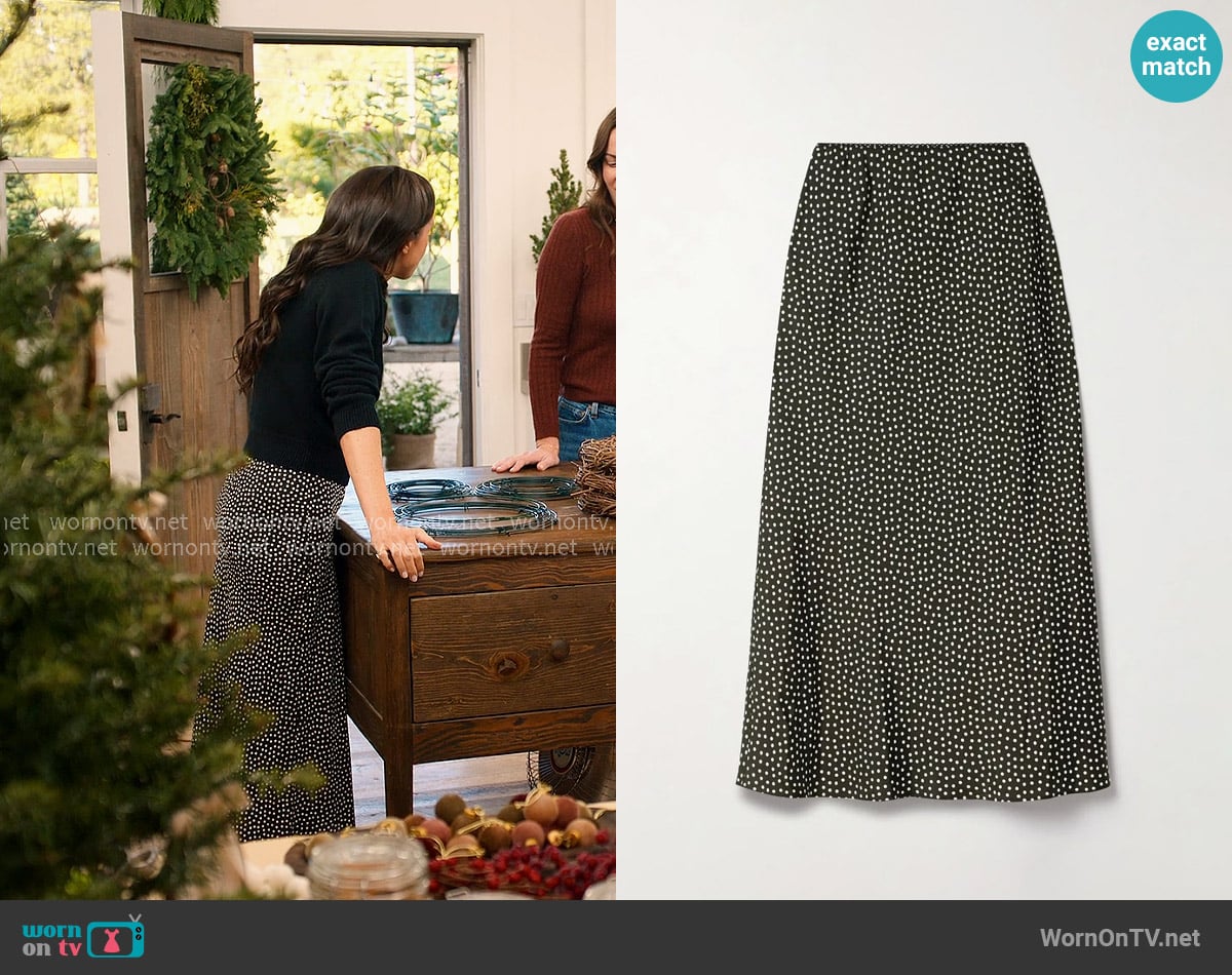 Doen Elowena Polka-Dot Silk-Blend Midi Skirt worn by Meghan Markle on With Love Meghan