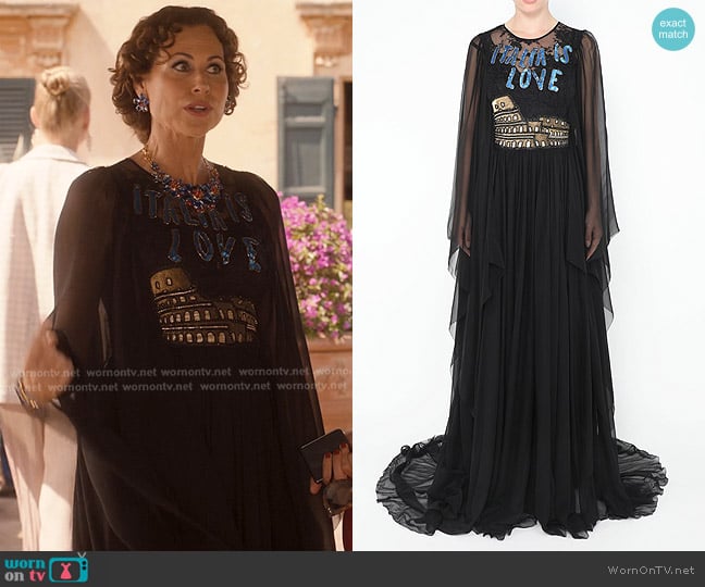 Dolce and Gabbana 2016 Italia is Love Silk Gown worn by Princess Jane (Minnie Driver) on Emily in Paris