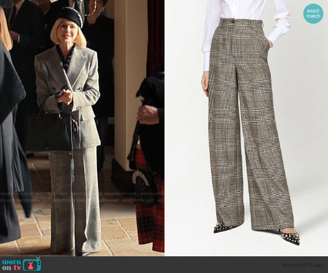 Dolce & Gabbana Plaid-pattern flared trousers worn by Liberty Ronson (Naomi Watts) on Alls Fair