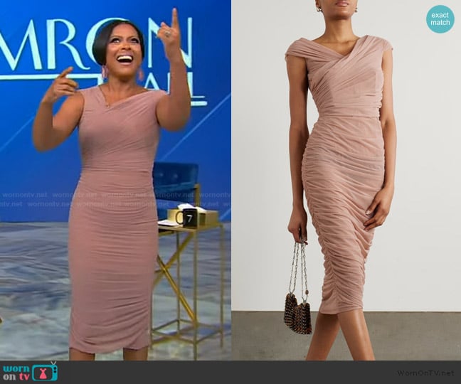 Dolce & Gabbana Ruched stretch-tulle midi dress worn by Tamron Hall on Tamron Hall Show
