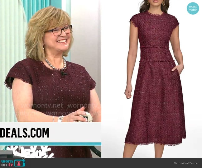Donna Karan Metallic Tweed Midi Dress worn by Carolyn Gracie on CBS Mornings