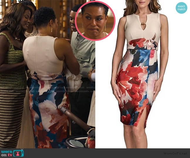 Donna Karan Split V-Neck Floral Print Sheath Dress worn by Aunty Vy (April Parker Jones) on Bel-Air