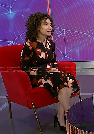 Dr. Gail Saltz’s black print long sleeve dress on NBC News Daily