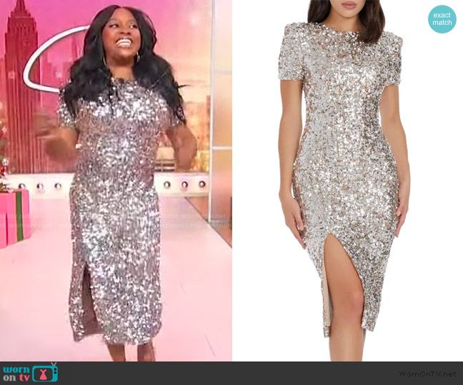 Dress the Population Natasha Sequin Sheath Midi Dress worn by Sherri Shepherd on Sherri