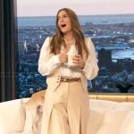 Drew’s beige vest and cropped pants on The Drew Barrymore Show