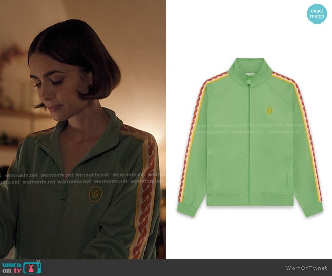 drôle de Monsieur La Track jacket Tresse worn by Emily Cooper (Lily Collins) on Emily in Paris